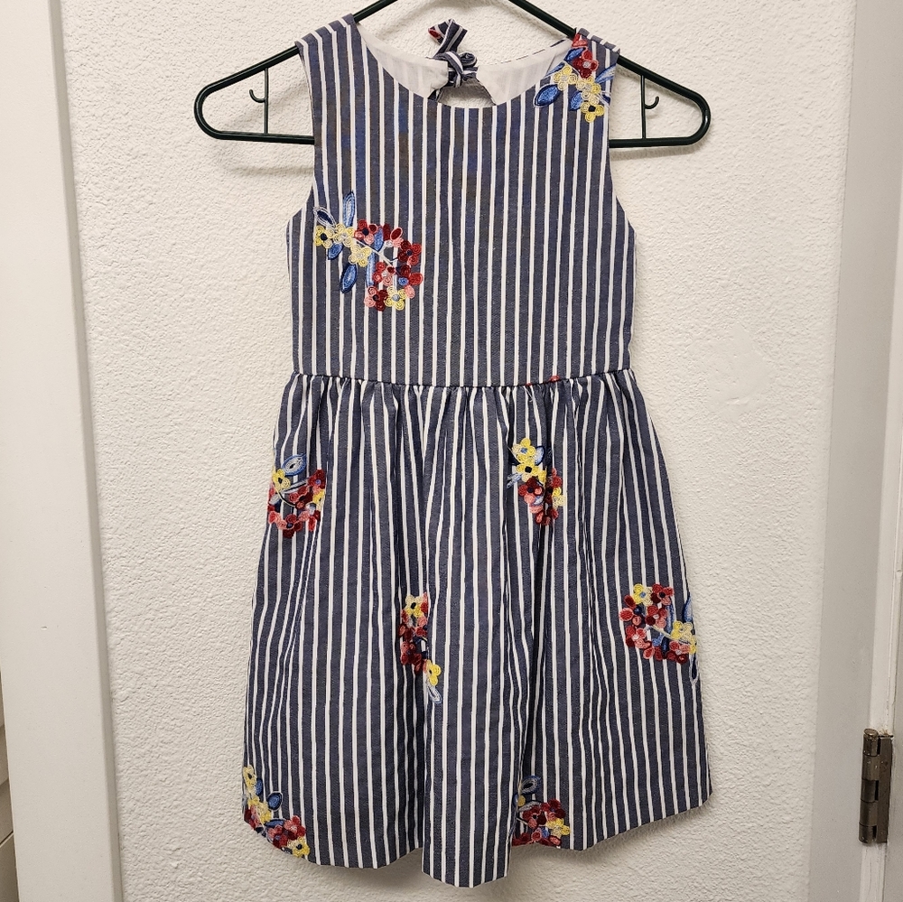 Rare Editions Floral Embroidered Striped Dress
